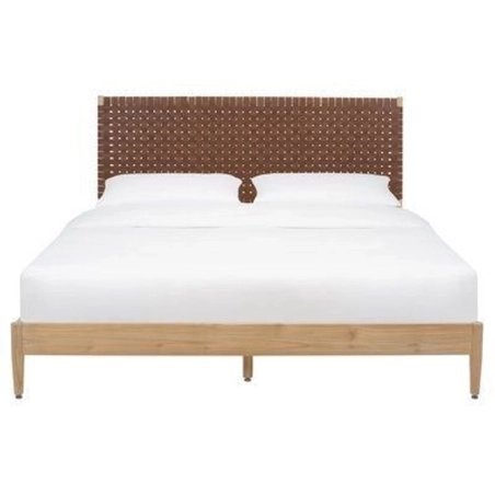 Modern Wooden Bed Frame with Woven Headboard