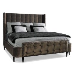 Luxury Upholstered Panel Bed with Tufted Headboard and Nailhead Trim