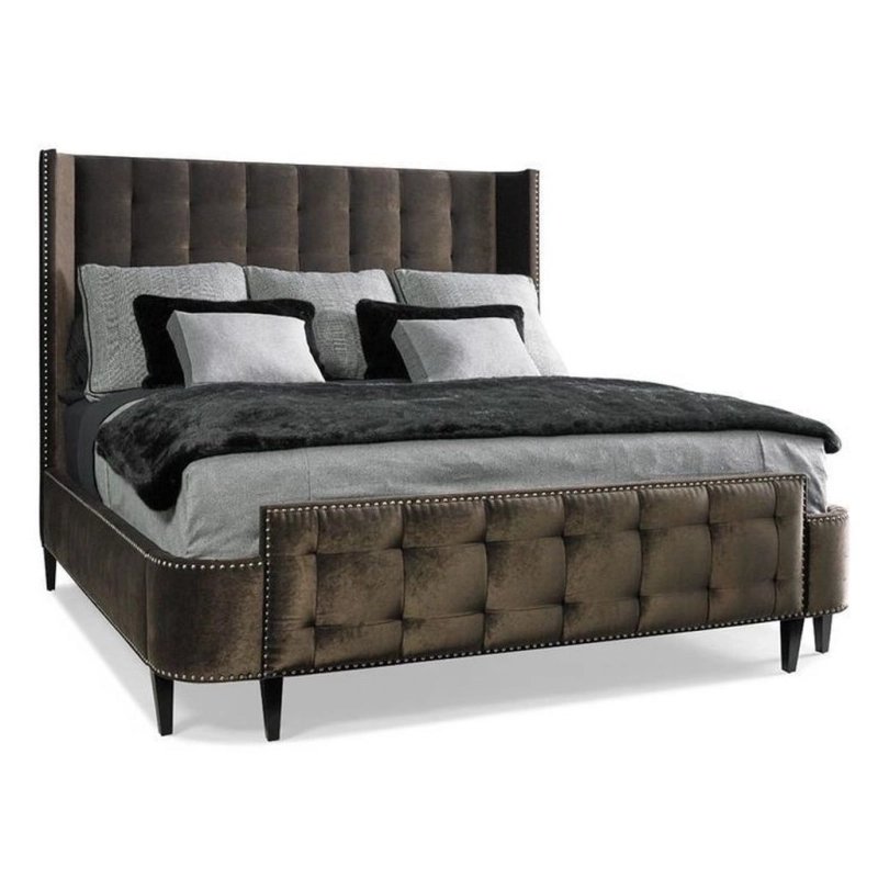 Luxury Upholstered Panel Bed with Tufted Headboard and Nailhead Trim Luxury Upholstered Panel Bed with Tufted Headboard and Nailhead Trim