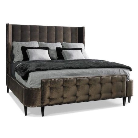 Luxury Upholstered Panel Bed with Tufted Headboard and Nailhead Trim