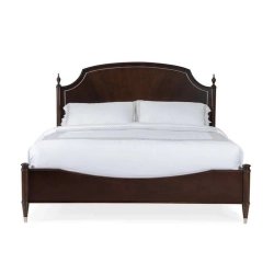Elegant Solid Wood Bed Frame with Arched Headboard and Metal Accents