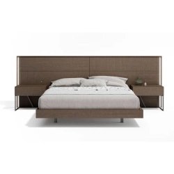 Modern King Bed Integrated Headboard Nightstands Brown Wood Furniture