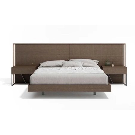 Modern King Bed Integrated Headboard Nightstands Brown Wood Furniture