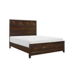 Wooden Bed Frame Geometric Design Brown Finish