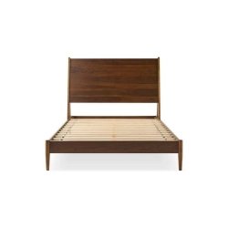 Mid-Century Modern Wooden Bed Frame with Solid Slats