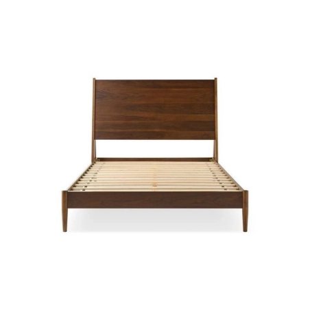 Mid-Century Modern Wooden Bed Frame with Solid Slats