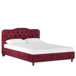 Velvet Upholstered Bed Frame Deep Red Tufted Headboard