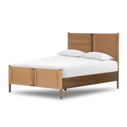 Modern Tropical Woven Rattan Wood Bed Frame