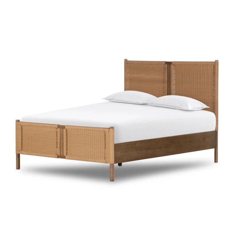 Modern Tropical Woven Rattan Wood Bed Frame