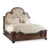 Classic Baroque Style Ornate Carved Wood Bed with Tufted Headboard