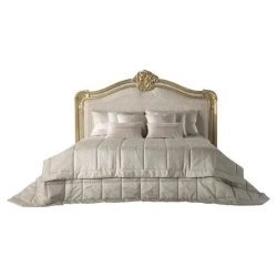 Exquisite Classic Luxury Bed with Hand-Carved Gold Headboard
