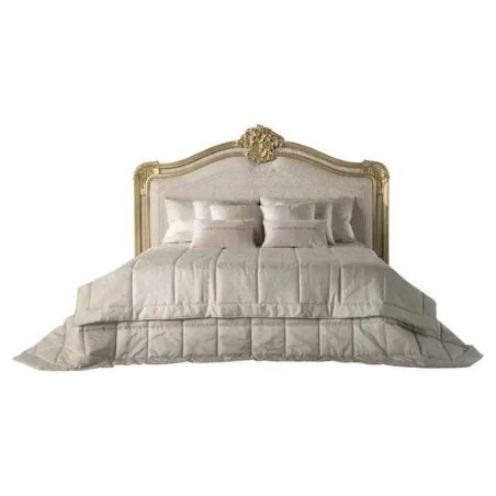 Exquisite Classic Luxury Bed with Hand-Carved Gold Headboard