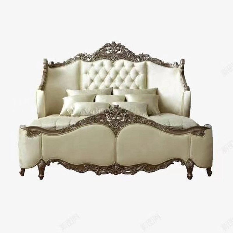 Classic Baroque Upholstered Bed Frame Luxury Carved Design