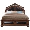 Classic Traditional Carved Wood and Leather Upholstered Bed Frame