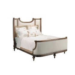 Elegant Classic Upholstered Wood Bed Frame with Intricate Carving