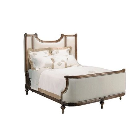 Elegant Classic Upholstered Wood Bed Frame with Intricate Carving
