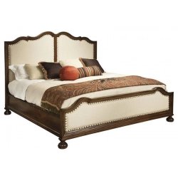 Classic Traditional Upholstered Wood Bed Frame with Nailhead Trim