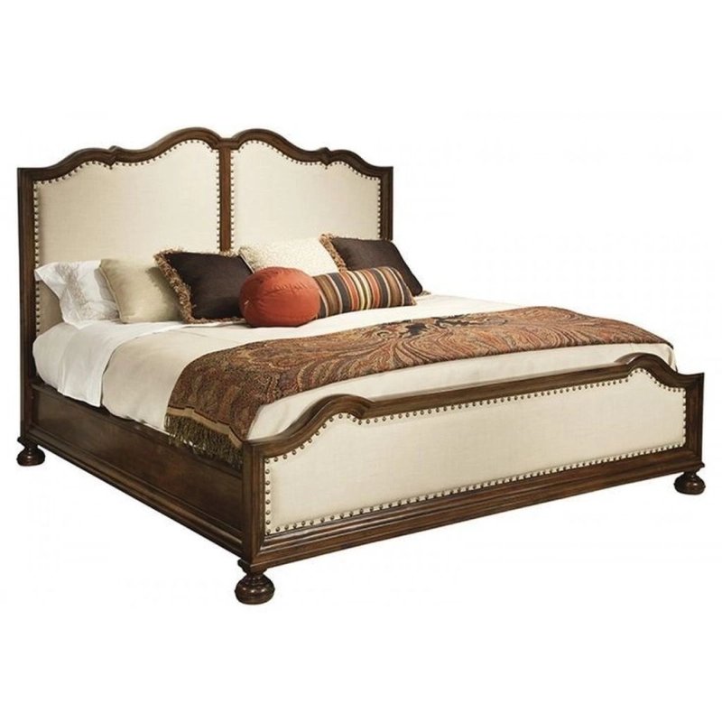 Classic Traditional Upholstered Wood Bed Frame with Nailhead Trim Classic Traditional Upholstered Wood Bed Frame with Nailhead Trim