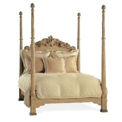 Elegant Classic European Style Solid Wood Four Poster Bed with Carving