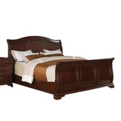 Classic Dark Wood Sleigh Bed Frame with Nightstand