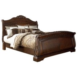 Classic Ornate Carved Wooden Sleigh Bed King Size