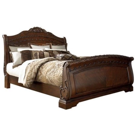 Classic Ornate Carved Wooden Sleigh Bed King Size