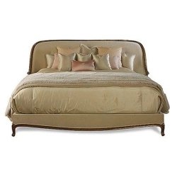 Elegant Classic Upholstered Bed Frame with Wood Trim
