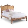Classic French Style Hand-Carved Wooden Bed with Rattan Headboard