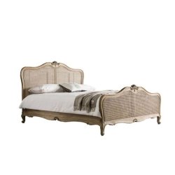 French Provincial Carved Wood Rattan Bed Classic Design