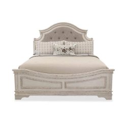 Elegant French Country Tufted Fabric Wood Bed Frame