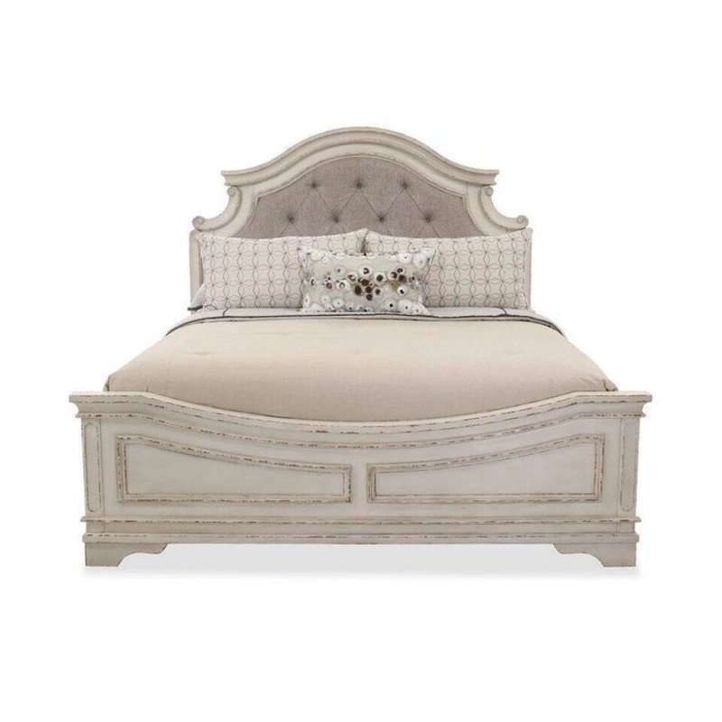 Elegant French Country Tufted Fabric Wood Bed Frame Elegant French Country Tufted Fabric Wood Bed Frame