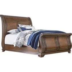 Classic Carved Wood Sleigh Bed Brown Finish