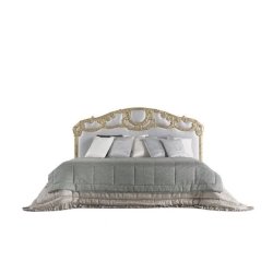 Luxury Ornate Classic Wooden Upholstered Bed with Carved Headboard