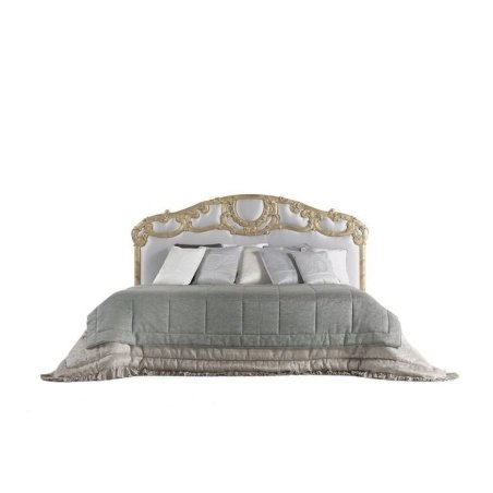 Luxury Ornate Classic Wooden Upholstered Bed with Carved Headboard