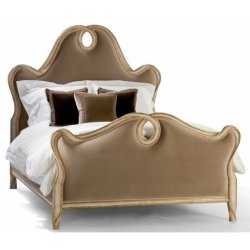 Elegant Upholstered Bed with Ornate Wood Frame