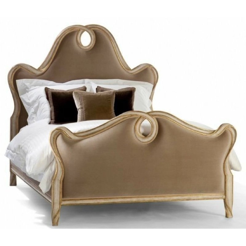 Elegant Upholstered Bed with Ornate Wood Frame Elegant Upholstered Bed with Ornate Wood Frame