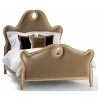 Elegant Upholstered Bed with Ornate Wood Frame