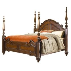 Regal Four Poster Wooden Bed with Carved Details