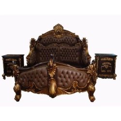 Luxurious Baroque Classic Carved Bed Set with Nightstands