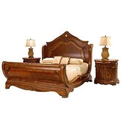 Luxury Classic Wooden Sleigh Bed Set with Nightstands