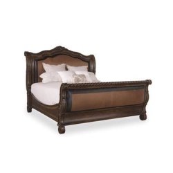 Elegant Carved Wood Upholstered Sleigh Bed