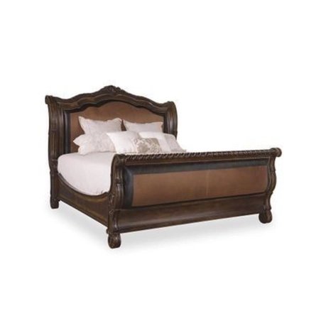 Elegant Carved Wood Upholstered Sleigh Bed