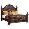 Luxury Ornate Carved Wood Bed with Upholstered Panels