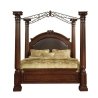 Classic Four Poster Canopy Bed with Carved Wood and Metal Accents