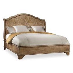Traditional Solid Wood Bed Frame with Carved Headboard, Queen Size