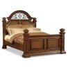 Classic Carved Wood Bed Frame with Ornate Metal Headboard Detail