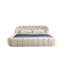 Modern Upholstered Platform Bed with Hexagonal Headboard
