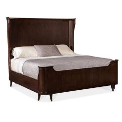 Classic Dark Brown Wooden Bed with Tall Headboard