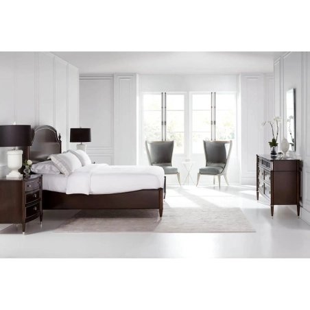 Luxury Dark Wood Upholstered Bedroom Set