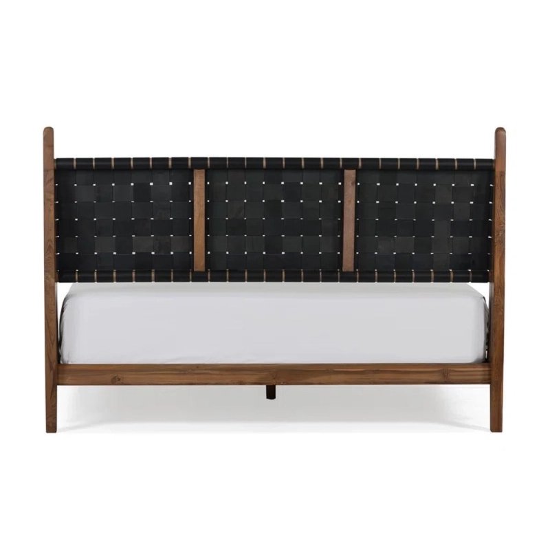 Modern Solid Wood Bed Frame with Woven Leather Headboard Modern Solid Wood Bed Frame with Woven Leather Headboard